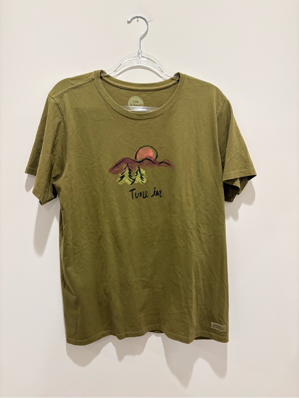 Life Is Good Olive Green 'Tune In' Mountain Graphic Tee